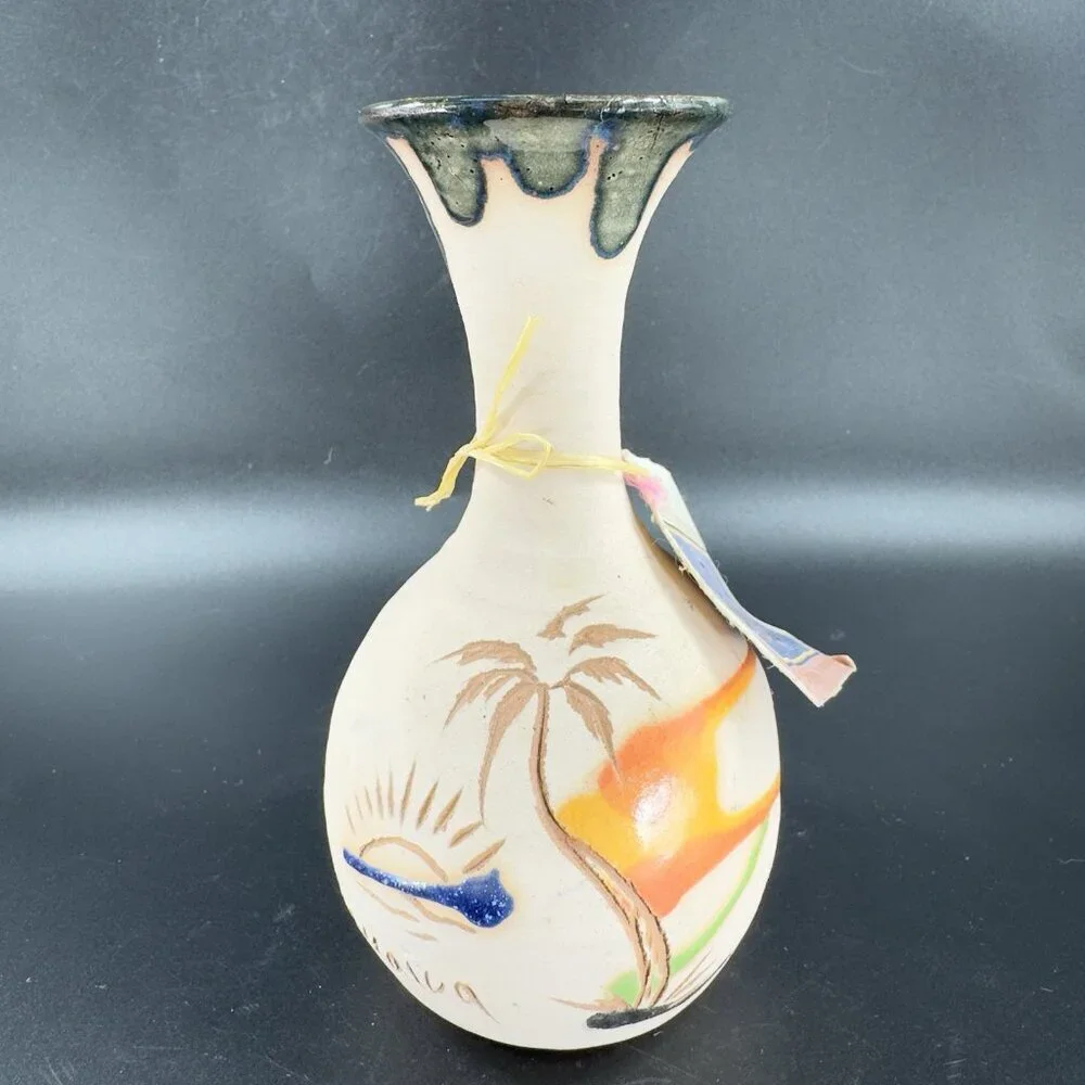 Vintage Jamaican Marblestone Pottery Vase Vessel Signed Hand‎ Made With Tag VTG